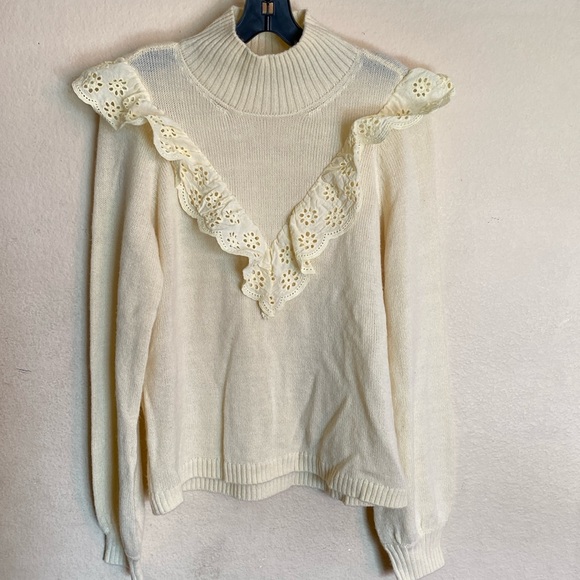 Tularosa Revolve Eyelet Ruffle Balloon Sleeve Wool Sweater - Picture 6 of 7